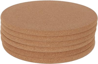 Set van 6 ronde kurken onderzetters van 19 cm voor pannen en planten, hittebestendig en natuurlijk, ideaal voor keuken en huishouden. 1 cm dik, perfect voor bescherming tegen warmte.