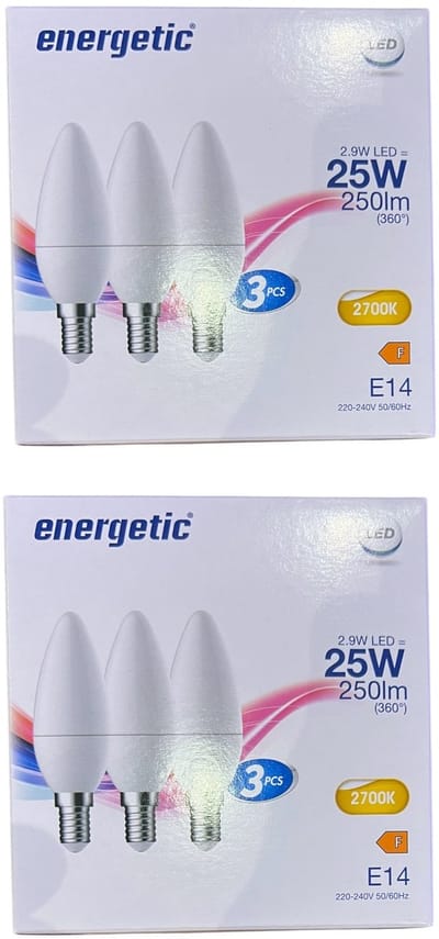 6 stuks (2x3) Energetic Kaars E14 Warm Wit (2700K) 2,9 W (25 W)