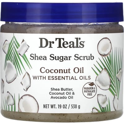Dr. Teal's, Shea Sugar Scrub, Coconut Oil and Essential Oils, 19 oz (538 g) gray
