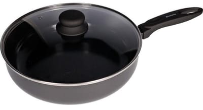 Brabantia Hapjespan met Deksel – 28 cm – Keramisch – Dubbele keramische anti-aanbaklaag op waterbasis – Inclusief glazen deksel – Warmte-indicator – Hittebestendige soft-touch greep – Geschikt voor alle warmtebronnen incl. inductie – PFAS-vrije kwali