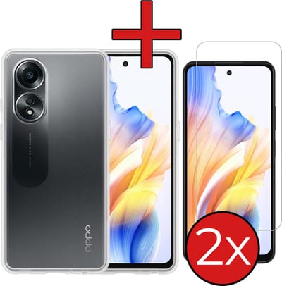 Hoesje - Met 2x Screenprotector - Geschikt voor OPPO A58 - Sterk & Shockproof - Telefoon Hoes - Back Cover - Siliconen Case - Telefoonhoes - Transparant