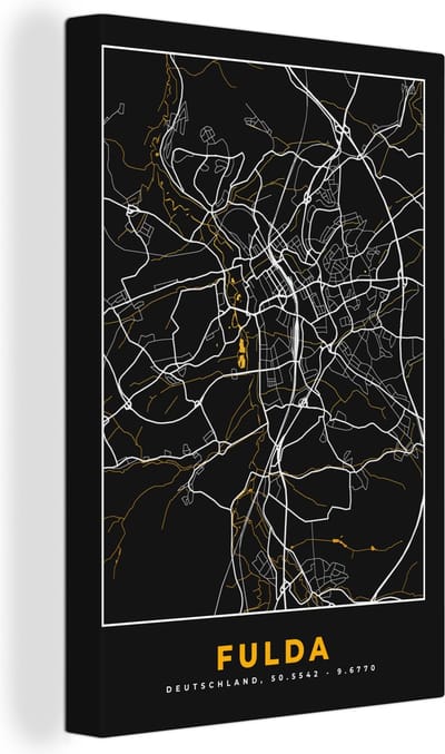 Canvas Schilderij Fulda – Stadskaart – Gold – Plattegrond – Stadskaart – Kaart - Duitsland - 20x30 cm - Wanddecoratie