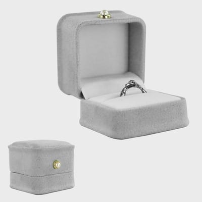 SnelShoppen - Ringdoos Bruiloft Vierkant Fluwelen Enkele Slot Ringdoos met Parels Exquise Ringdoos voor Huwelijksaanzoek Ceremonie Jubileum (Lichtgrij