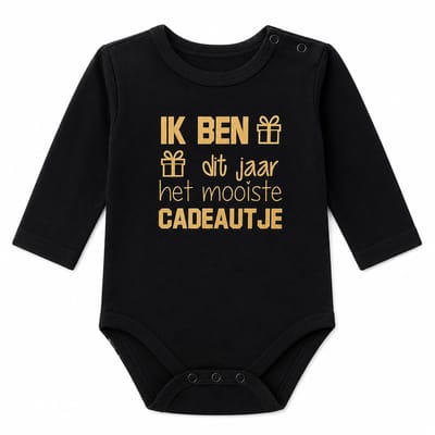 Baby Rompertje met tekst cadeau eerste Moederdag liefste mama Vaderdag papa Ik ben dit jaar het mooiste cadeautje | Lange mouw | zwart | maat  86-92 sinterklaas kerstmis outfit kleding