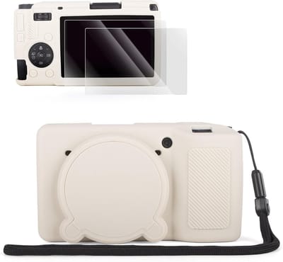 Camera Siliconen Hoes Set voor Ricoh GR IV met 2 Screen Protectors, Polsband en Afneembare Lenskap - Beige, Ideaal voor Bescherming en Gebruiksgemak