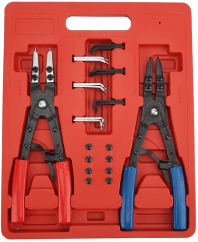Dailygoods- Snap Ring Tang Set - Professionele Borgveertangen - 2 Stuks - Hoogwaardig Metaal - Roestvrij - Ergonomisch Ontwerp - Inclusief 12 Accessoires - Borgtang