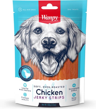 Hondenvoer Wanpy - Kip Jerky Strips 100gr - Laag in Vet, Eiwitrijke Snack
