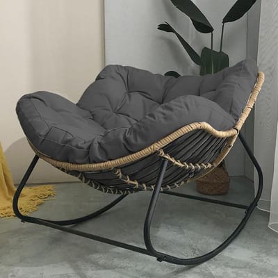 Buiten schommelstoel met gevoerd kussen, extra grote comfortabele tuinstoelen, binnen rieten ei schommelstoel, stalen frame moderne lounge voor slaapkamer en kinderkamer (Dark Grey)