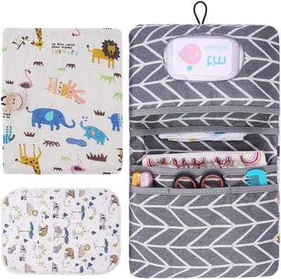 2-in-1 Luiertas Organizer en Cosmetica Tas, 2 Stuks met Verschoonmat, Draagbare en Herbruikbare Tas voor Reizende Ouders met Dierenprint
