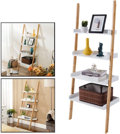 Ladderrek bamboe hout - Houten decoratie ladder - Open ladderkast - Ladder rek - Plantentrap - Boekenkast - Traprek