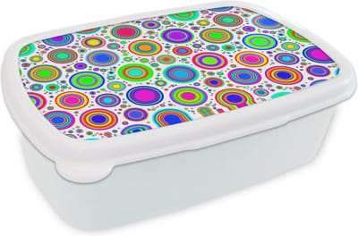 Broodtrommel Wit - Lunchbox - Brooddoos - Patroon - Stippen - Cirkel - 18x12x6 cm - Volwassenen