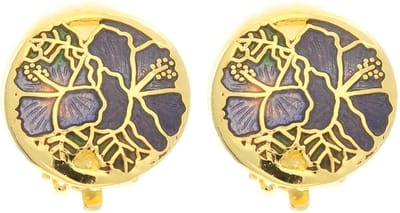 Behave - Oorclips dames - bloemmotief - blauw en paars - 1,5 cm