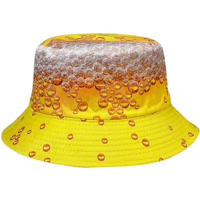 Chapeau seau à bulles de bière jaune, Chapeau de soleil pour festival printemps et été, Chapeau d'artiste polyvalent et artistique, Réversible et pliable (YELLOW,One Size) jaune