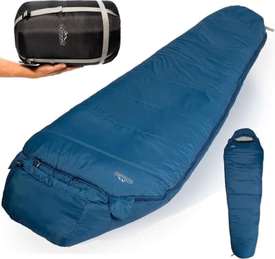 Ultralichte slaapzak, klein pakformaat, licht, dun en warm, zomerslaapzak (100 g/m²), 3-4 seizoenen (2 x 125 g/m²), ideale mummieslaapzak voor heren, dames, volwassenen