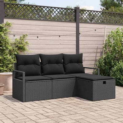 vidaXL - Bankstel - 4 - st - 4-Aantal - zitplaatsen - Zwart - poly - rattan