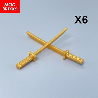 12 stuks/partij MOC Stenen Katana Zwaard Ninja 21459 30173 Accessoire Gemonteerd Bouwstenen Speelgoed Kinderen Cadeau Poppen goud