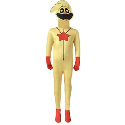 Halloween Enfants Sieste Jeu de rôle Catnap Smilings Critters Costume Cosplay Chat Combinaisons Catnap avec Masque Costumes d'Horreur pour Enfants 120cm beige