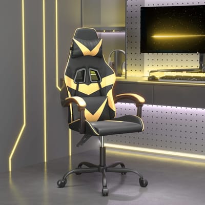 vidaXL - Gamestoel - draaibaar - kunstleer - zwart - en - goudkleurig