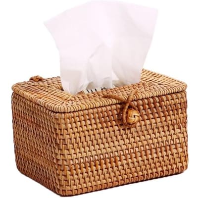 Elegante Handgemaakte Rotan Tissuebox Servethouder Desktop Toiletpapier Dispenser voor Thuis Kantoor brown