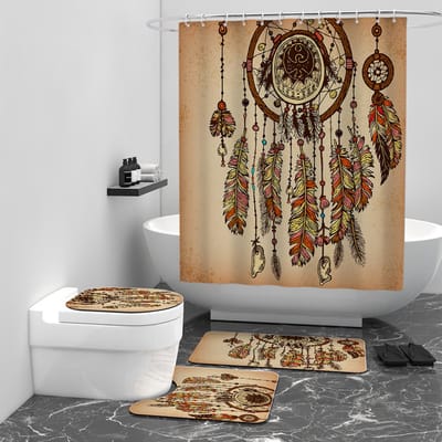 Floraweg Douchegordijn,Shower Curtain,badgordijn,badkamergordijn,Bohemen veerdecoratie,-topkwaliteit - digitale printen -Anti Schimmel - Inclusief 12 ringen -met 12 stuks douchegordijnhaken – Waterdicht -Wasbaar- Polyester - 180x200 cm