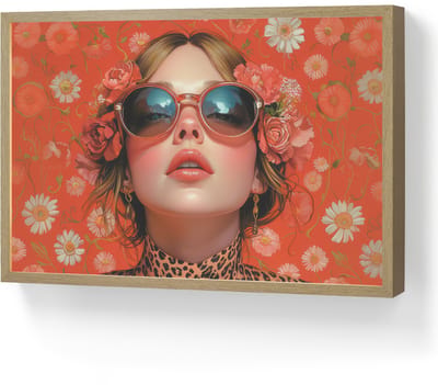 Wandlamp 60x40 cm - Oplaadbaar - Vrouw - Kleurrijk - Dierenprint - Bloemen - Wandlampen binnen woonkamer - Slaapkamer lamp - Decoratieve nachtlamp - Vloerlamp draadloos