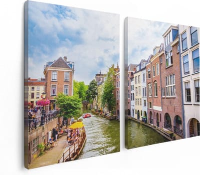 Artaza Canvas Schilderij Tweeluik Huizen Aan De Oudegracht In Utrecht - 120x80 - Foto Op Canvas - Canvas Print