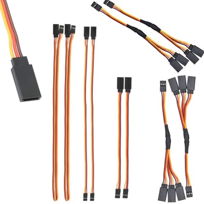 Set van 10 RC Servo Verlengkabels - 3-Pin Servo Kabels, JR Plug Extensies in Diverse Maten (10 cm, 15 cm, 30 cm, Y-kabels) voor Modelbouw en Robotica