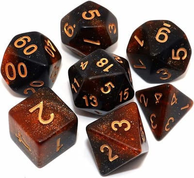 D&D dobbelstenen set - zwarte mix met gouden nevel - 7-delige acryl dobbelstenen - ideaal voor rollenspellen - SnelShoppen