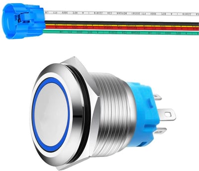 Drukknop Schakelaar - Momentary Knop - Apparaten Bediening - Waterdicht IP65 - 22mm Montagegat - Blauwe LED