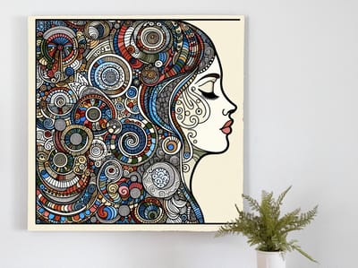 Doodle vrouw schilderij | Abstracte expressie van vrouwelijke kracht en creativiteit in doodlekunst | Kunst - 60x60 centimeter op Canvas | Foto op Canvas