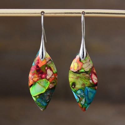 Boucle d'oreille pendant géométrique en pierre d'empereur multicolore bohème Boucles d'oreilles populaires en pierres précieuses naturelles pour femmes Accessoires de luxe Cadeau brown