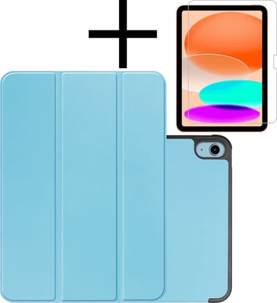 Hoes - Geschikt voor Apple iPad A16/A18 (2022/2025/2026) - 10.9 & 11 inch (10e, 11e & 12e generatie) - Met Screenprotector - Trifold Bookcase - Hard Cover - Hardcover Book Case - Tablet Hoesje - Lichtblauw