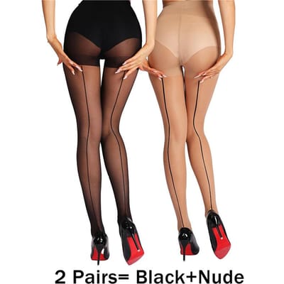 Kave Wear Beide Kanten Panty's 2 Paar Vrouwen Dunne Panty's Zwarte Achternaad Kous Sexy Controle Top Panty Met Achternaad Feest S beige