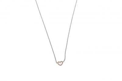 Ketting met hartje - witgoud - geelgoud - 14 karaat - diamant 0.07 crt totaal - gewicht 2.4 gram - lengte 42/45 cm - sale- van €589,= voor € 435,=