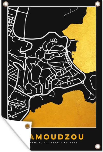 Muurdecoratie Plattegrond – Mamouodzou – Stadskaart – Kaart – Frankrijk - 120x180 cm - Tuinposter - Tuindoek