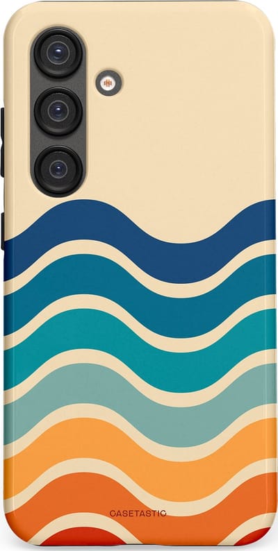 Casetastic hoesje geschikt voor Samsung Galaxy S25 - Dubbellaagse bescherming - Nostalgische golven - Fashion Case - Zand Petrol Rood Oranje