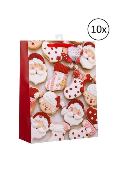 Gerimport Kerst cadeau tasje - 10x - 24 cm - Kerstman en kerstvrouw - inpakken - kerstcadeaus