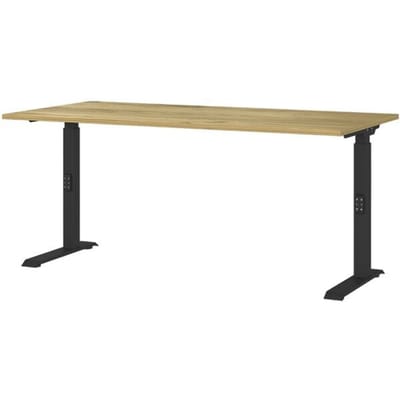 Bureau Boston, mechanisch in hoogte verstelbaar, rechthoekig, C-voet, B 1600 x D 800 x H 680-910 mm, Navarra eik/zwart