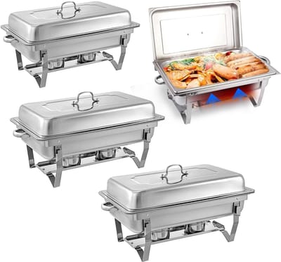 8 kwart roestvrijstalen buffetservers en verwarmers set - 4-pack met vouwlijsten voor bruiloften, feesten, banketten en cateringevenementen