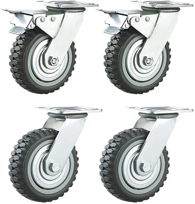 Zwenkwielen Set - Transportwielen Robuust - Zware Lasten Verplaatsen - Met Rem Mechanisme - 200 mm - Zwart