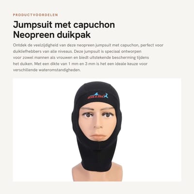 Dailygoods- Jumpsuit met capuchon - Neopreen - Duikmuts - Duikhoed - Dikte 1mm - Geschikt voor mannen/vrouwen - Duurzaam materiaal - Wetsuit