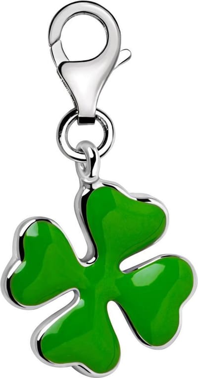 Quiges – Charm – Hanger - 3D Klaver Groen - Verzilverd - karabijnslot - geschikt - voor - Bedelarmband - QHC153