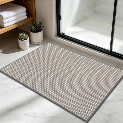 SnelShoppen - Zachte Antislip Badmat 60x90 cm Grijs-Wit - Waterabsorberende Badkamertapijt voor Douche en Badkuip - Machinewasbaar en Comfortabel voor