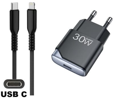 OneOne 30W snellader + 0,5m sterke USB C naar Lightning kabel. GAN lader. PD PPS oplader adapter past op Apple iPhone 13 Mini, iPhone 13 Pro, iPhone 13 Pro Max, iPhone 14, iPhone 14 Plus, iPhone 14 Pro, iPhone 14 Pro Max