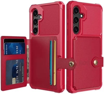 Portemonnee Hoesje Geschikt voor Samsung Galaxy S24 Plus - Back Cover met Pasjeshouder - Telefoonhoesje voor Pinpas - Kaarthouder op Achterkant - Case met Magneet voor Auto Houder Rood