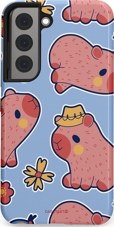 Casetastic Hoesje Geschikt voor Samsung S22 - Stijlvolle Beschermende Duo-layer Case - Capibara geluk