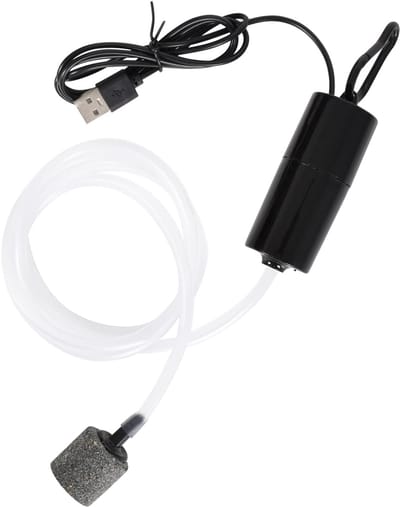 Ynkkvre - Mini-zuurstofpomp - Luchtpompje Aquarium - Waterpompen - Geluidsarme koperen rotor - USB-voeding voor powerbanks en auto - Energiezuinig 1W verbruik - Inclusief slang & luchtsteen - Geschikt voor aquaria tot 100 liter