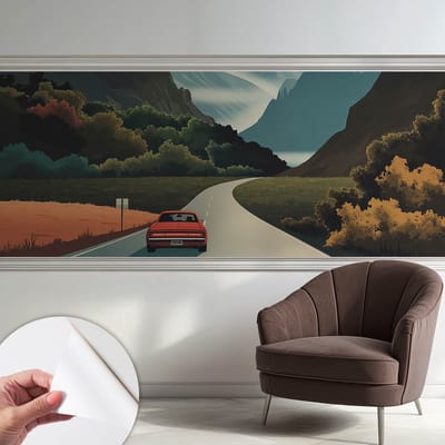 Coloray Zelfklevend Behang - Bergavontuur Zelfklevend fotobehang - 250x104 cm - Oranje Zelfklevend Behang - Voor de woonkamer, slaapkamer en kantoor - Peel-and-stick techniek - Stickerbehang op rol