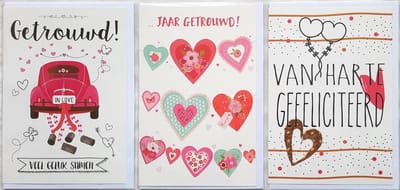 3 Wenskaarten - Getrouwd! Veel Geluk Samen - … Jaar Getrouwd – Van Harte Gefeliciteerd - 12 x 17 cm – GET-306