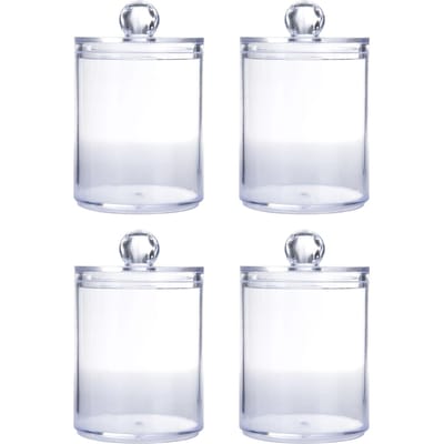 4 Stuks Voorraadpot Helder Rond PS Plastic Badkamerbusset voor Wattenstaafjes Wattenbolletjes Cosmetica white